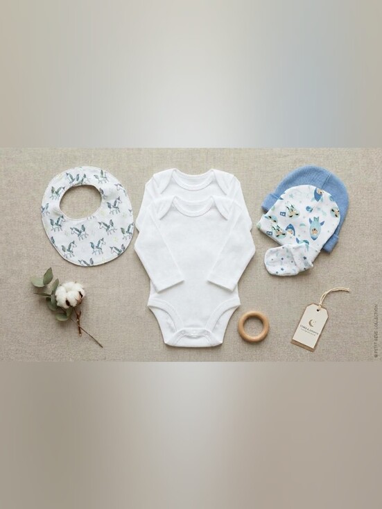 Carter's Other - Baby 6-Piece Layette Set - 2 White Bodysuits, Bib, 2 Beanies & Mittens